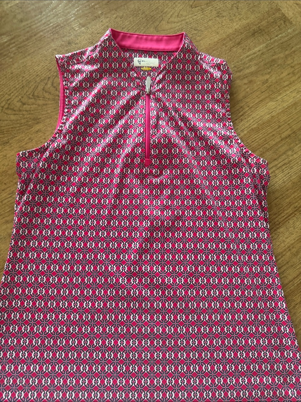 Greg Norman Sleeveless Zip Mock Neck Top - Pink Geo Print
